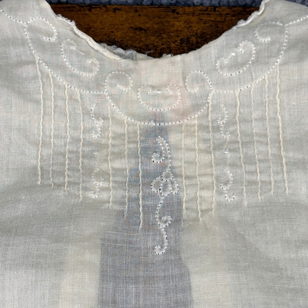 Vintage 50's Hand Made White Embroidered Pintuck Christening Gown Baptism Sheer